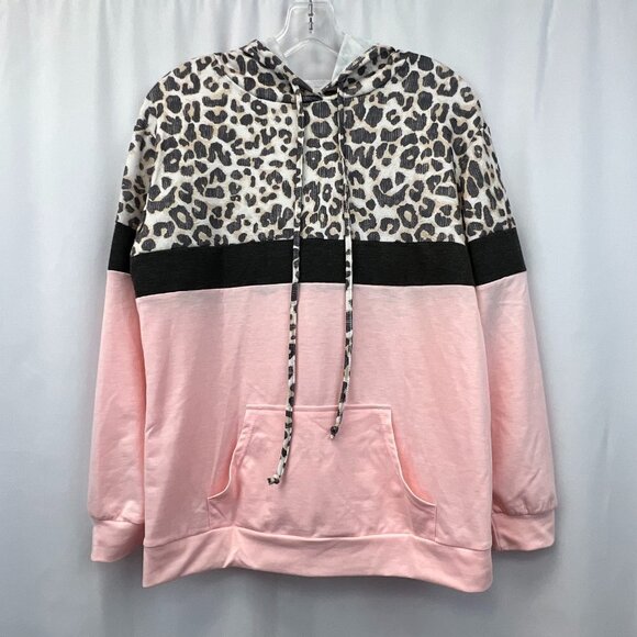 Womens Multicolor Leopard Print Kangaroo Pockets Pullover Hoodie Size Small - Picture 1 of 9